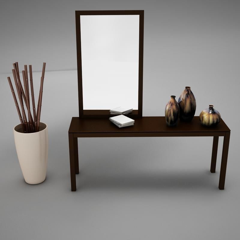 Dresser table with two vases and mirror 3D model_7