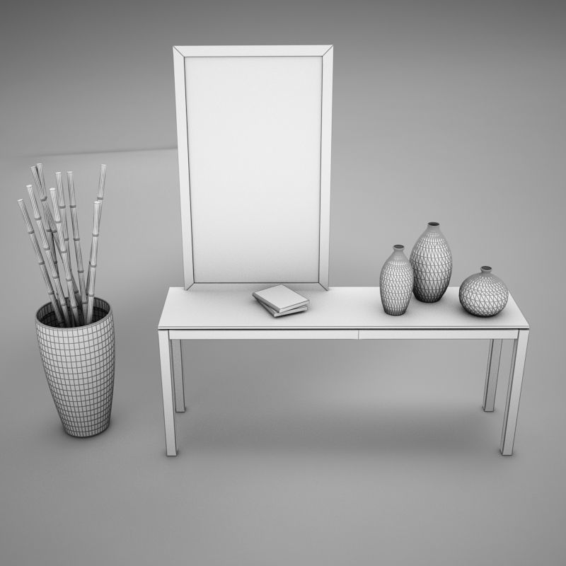 Dresser table with two vases and mirror 3D model_11