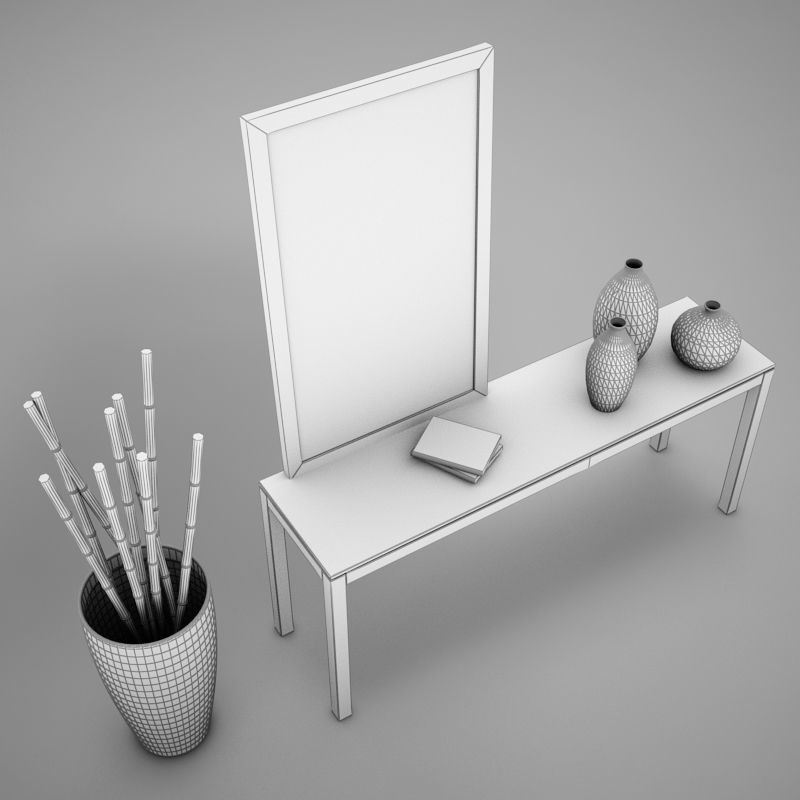 Dresser table with two vases and mirror 3D model_20