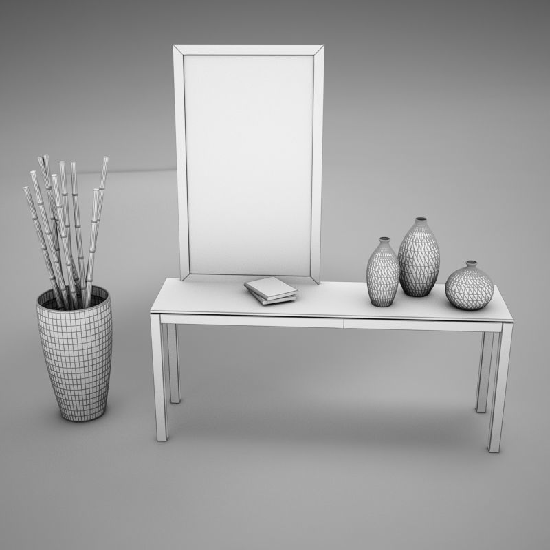 Dresser table with two vases and mirror 3D model_17