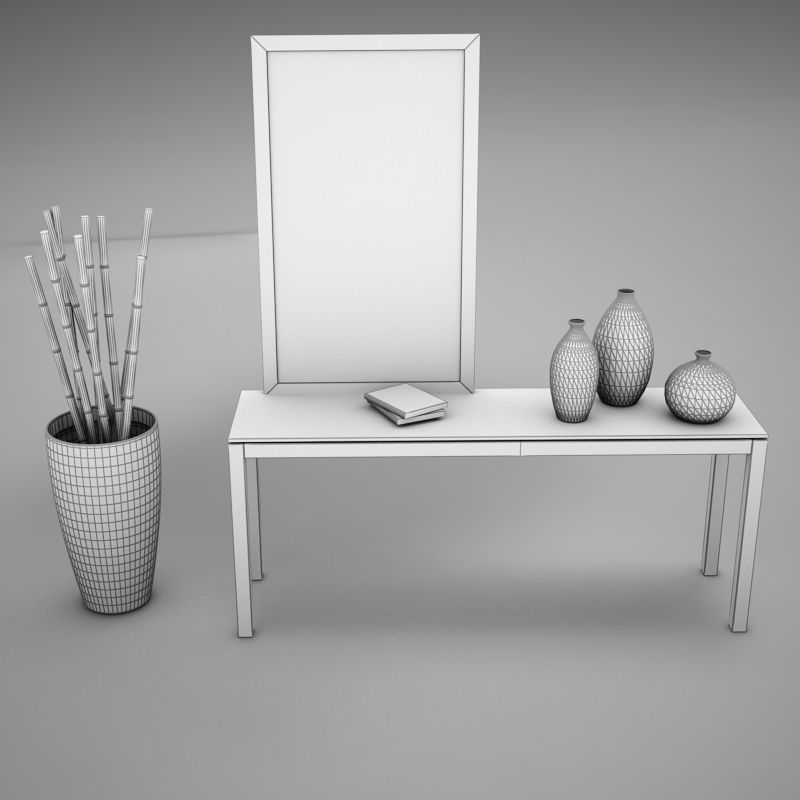 Dresser table with two vases and mirror 3D model_15
