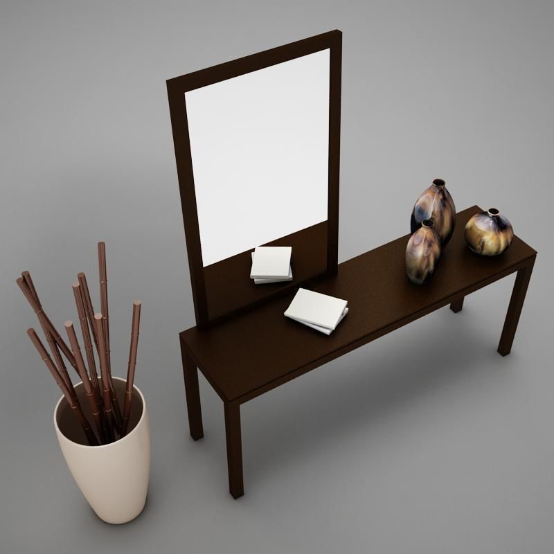Dresser table with two vases and mirror 3D model_10