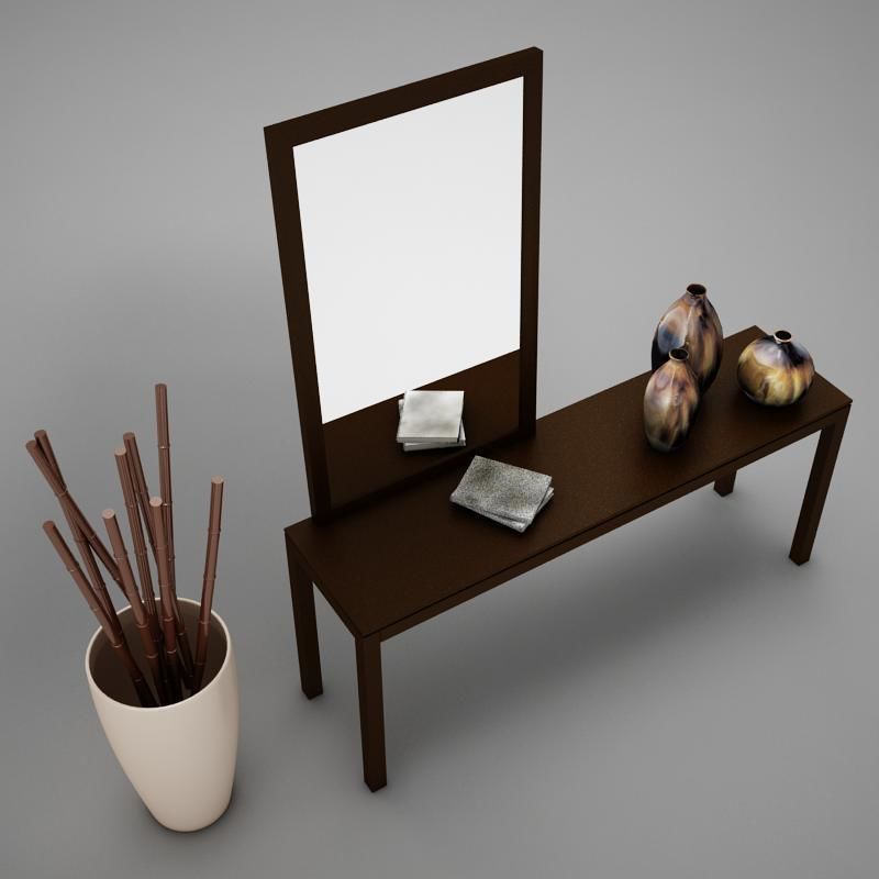 Dresser table with two vases and mirror 3D model_9