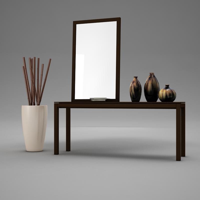 Dresser table with two vases and mirror 3D model_2