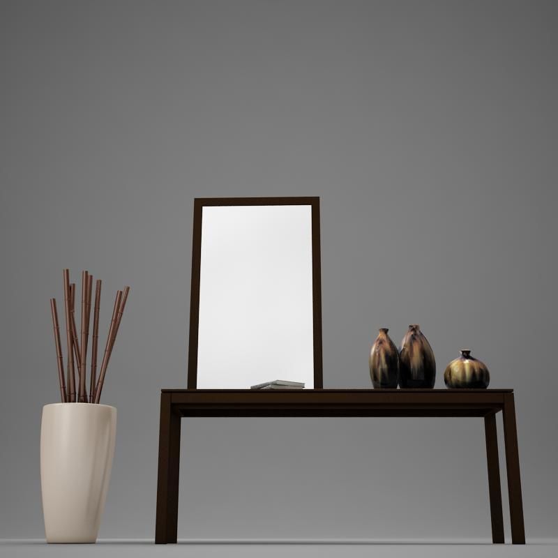 Dresser table with two vases and mirror 3D model_8