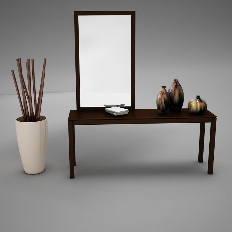 Dresser table with two vases and mirror 3D model_4