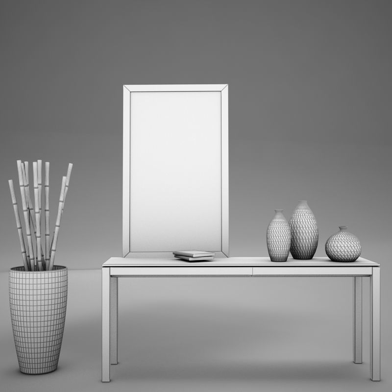 Dresser table with two vases and mirror 3D model_13