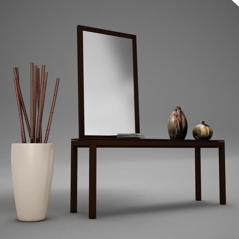 Dresser table with two vases and mirror 3D model_6