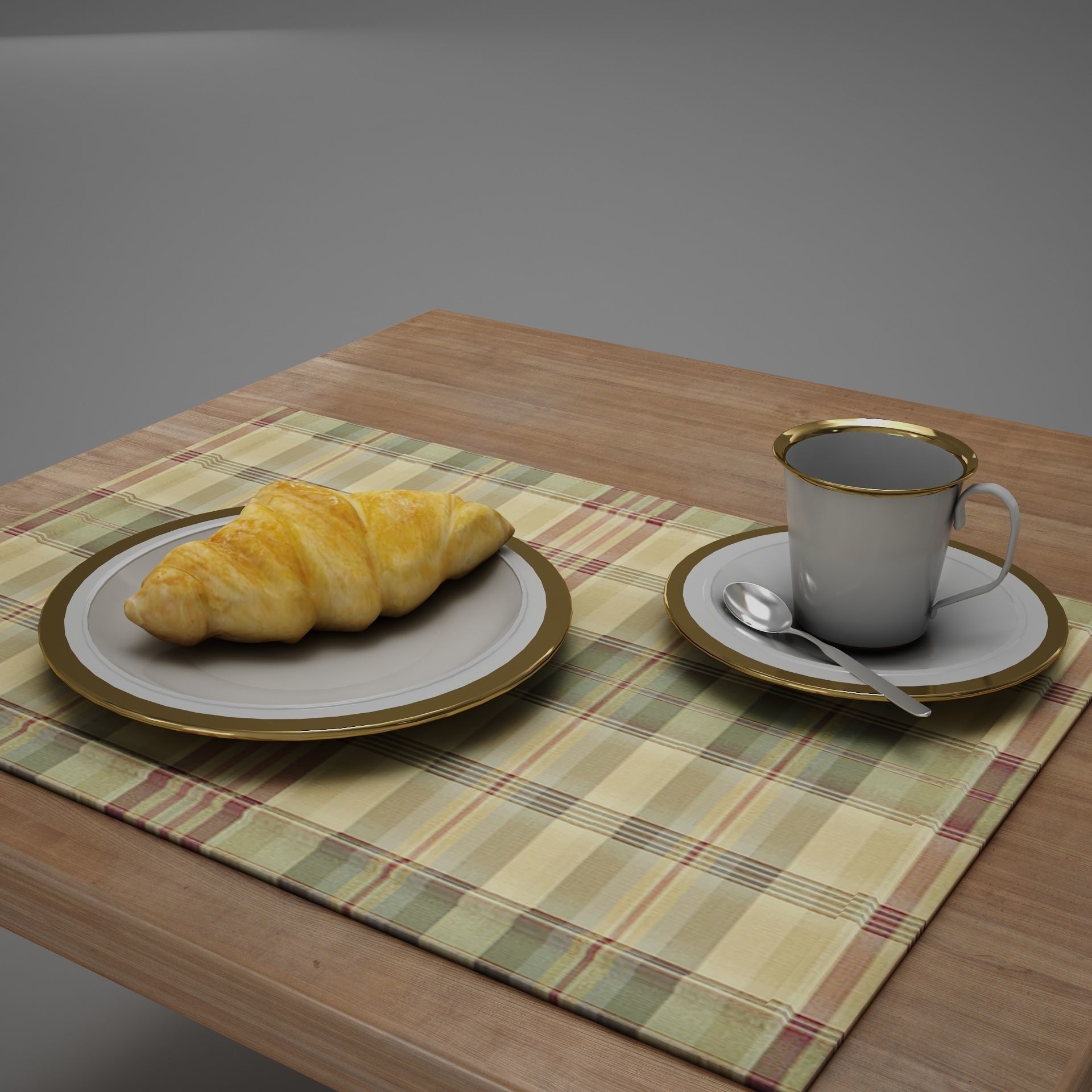 Croissant cup of coffee and croissants on table 3D model_2