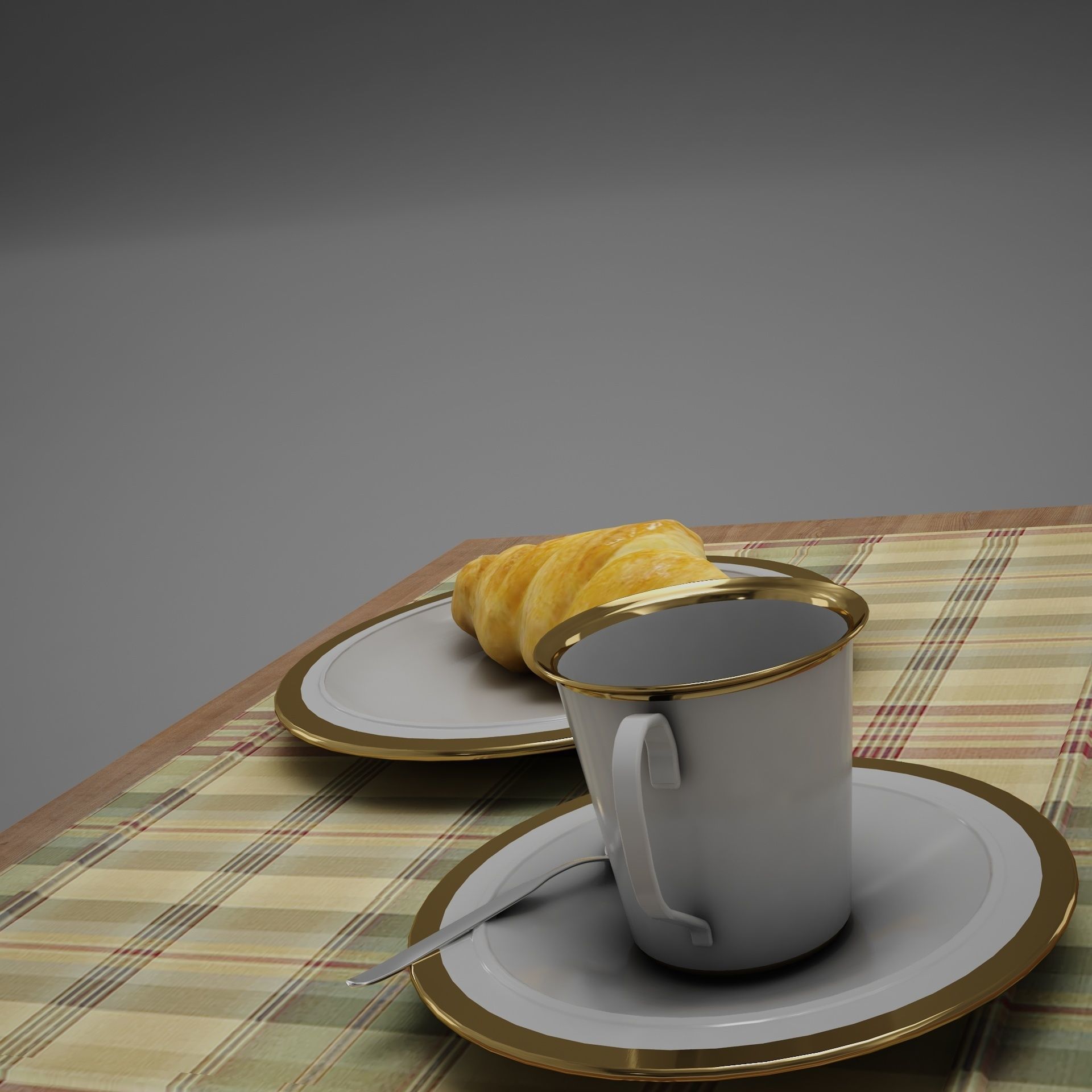 Croissant cup of coffee and croissants on table 3D model_7