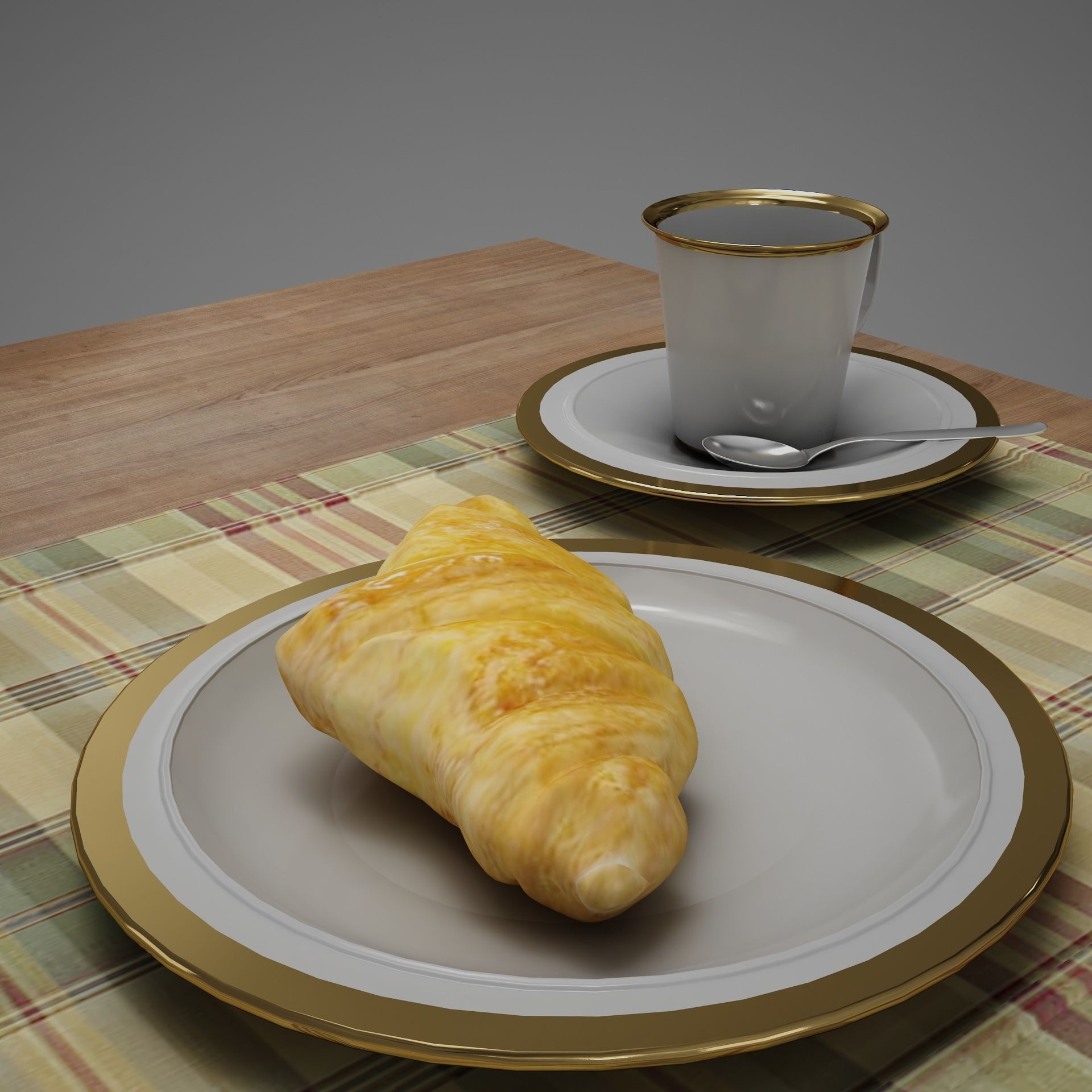 Croissant cup of coffee and croissants on table 3D model_8