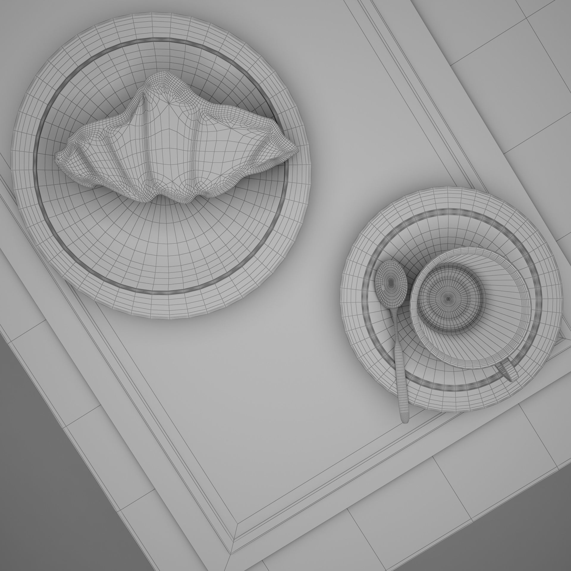 Croissant cup of coffee and croissants on table 3D model_15