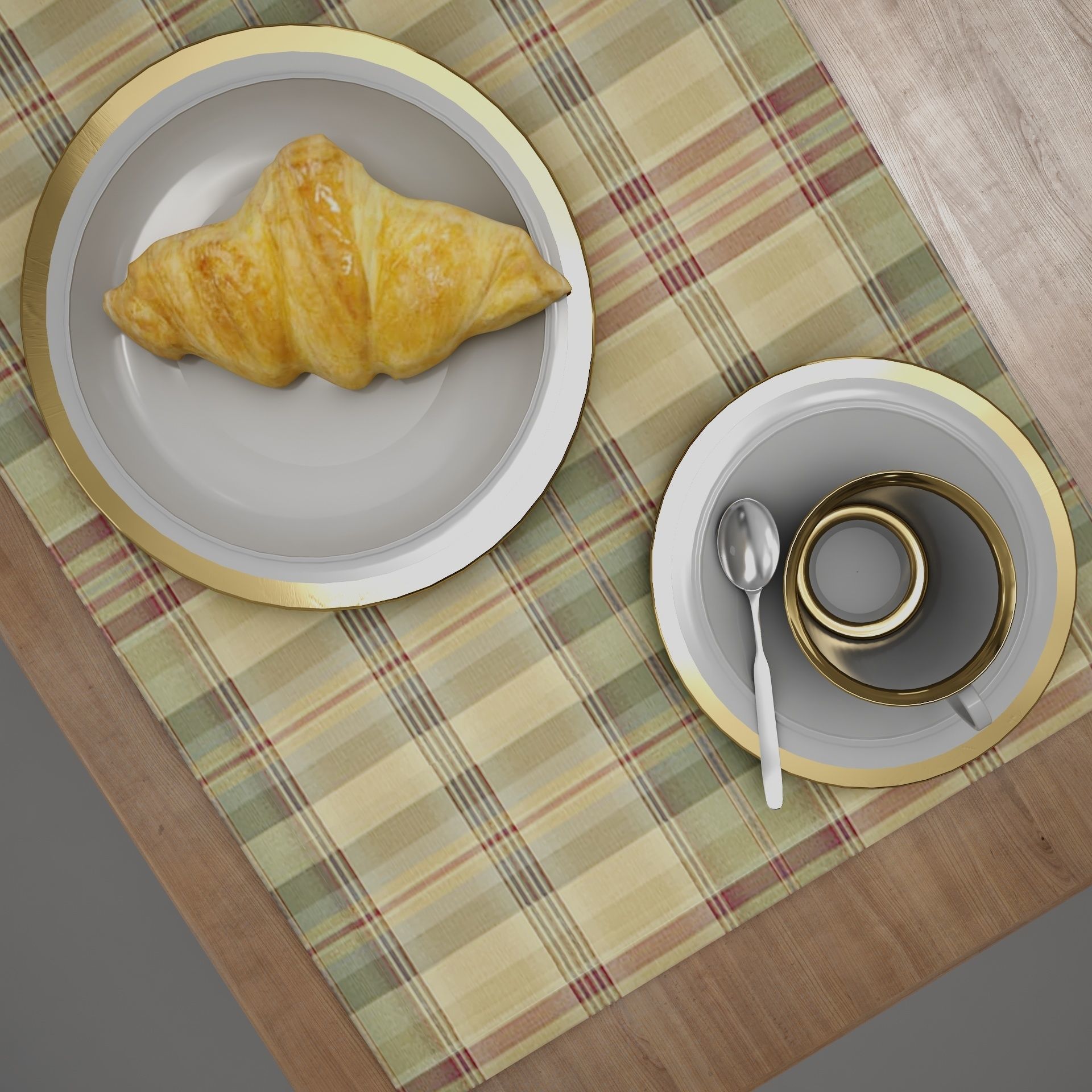 Croissant cup of coffee and croissants on table 3D model_4
