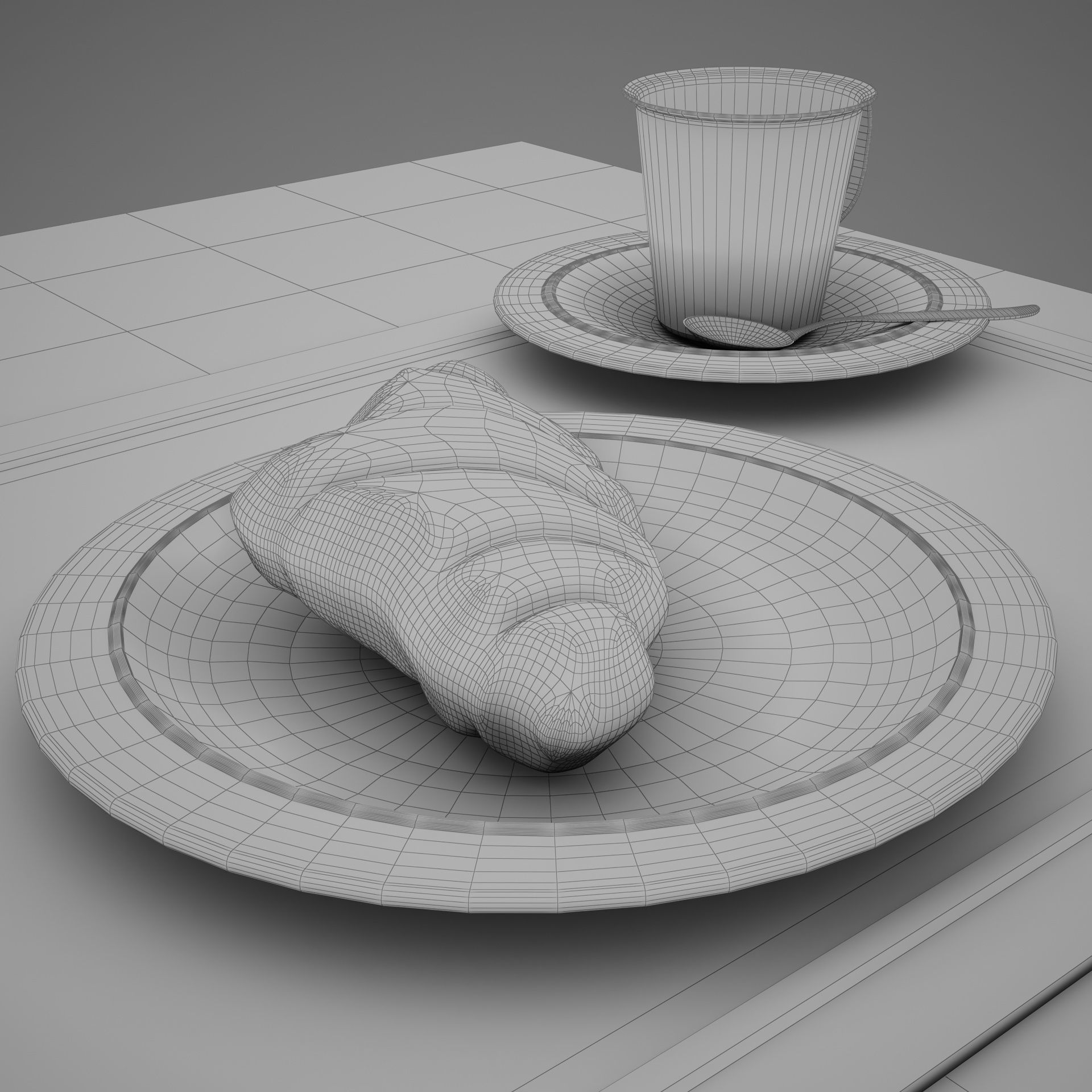 Croissant cup of coffee and croissants on table 3D model_23