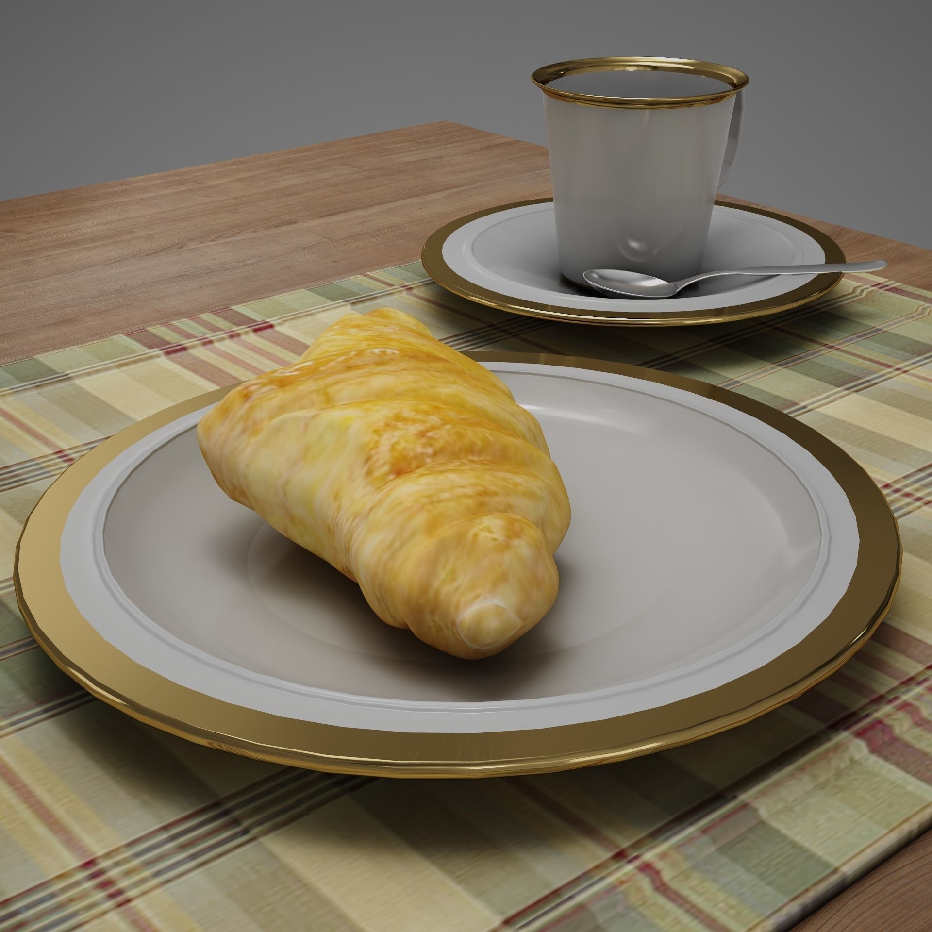Croissant cup of coffee and croissants on table 3D model_11