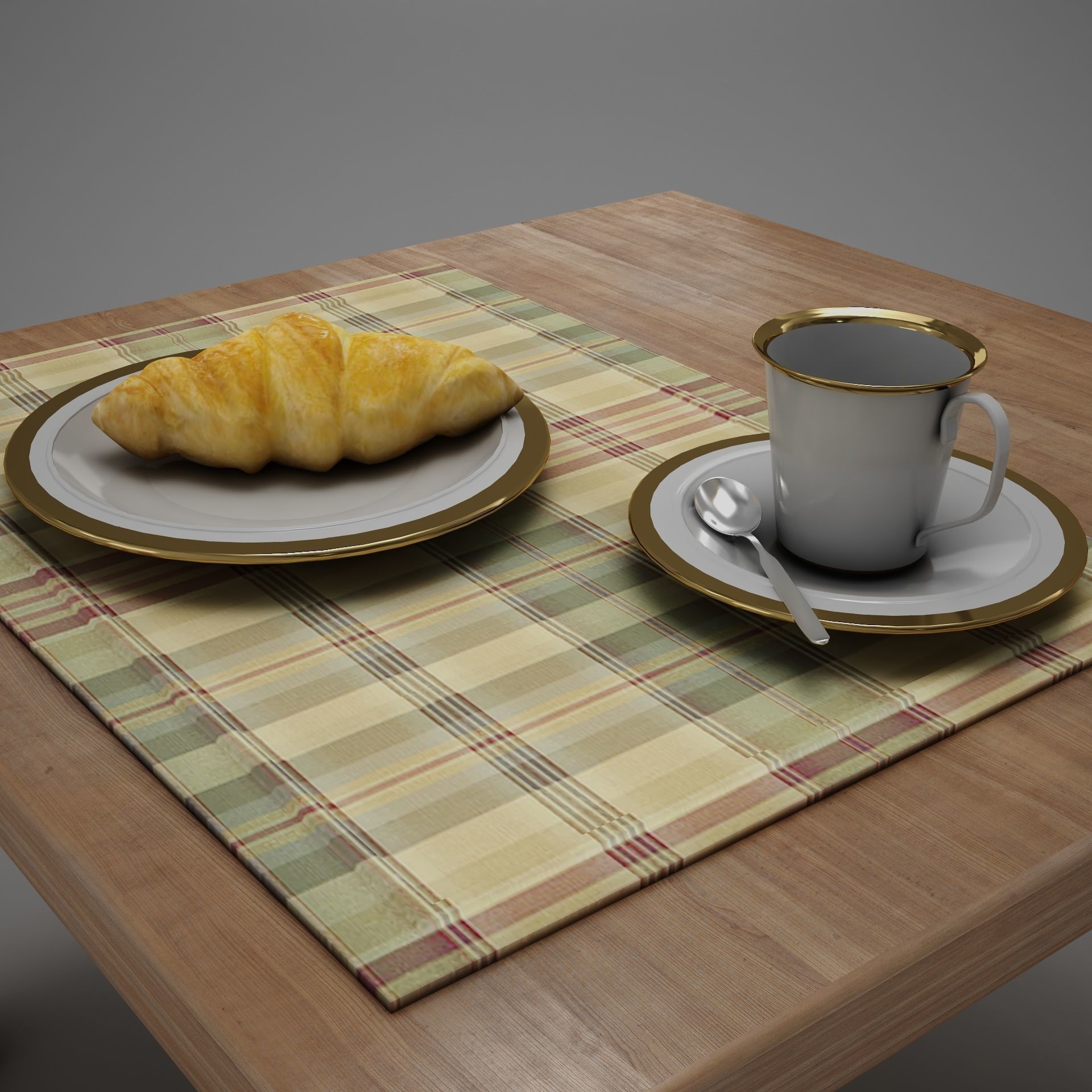 Croissant cup of coffee and croissants on table 3D model_12