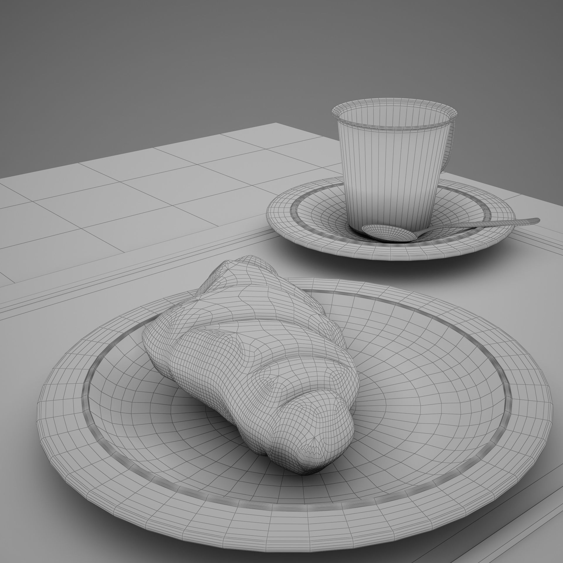 Croissant cup of coffee and croissants on table 3D model_19