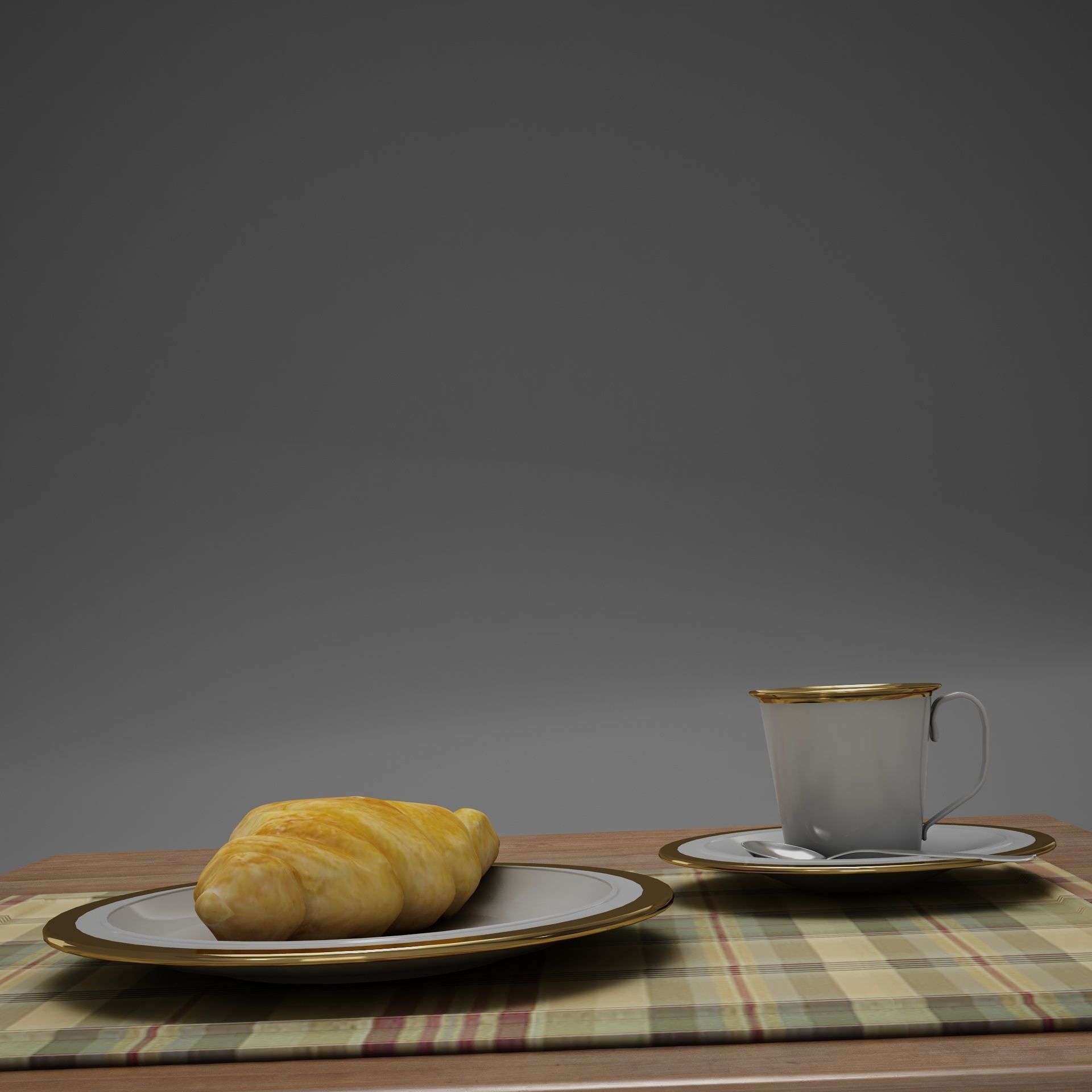 Croissant cup of coffee and croissants on table 3D model_6