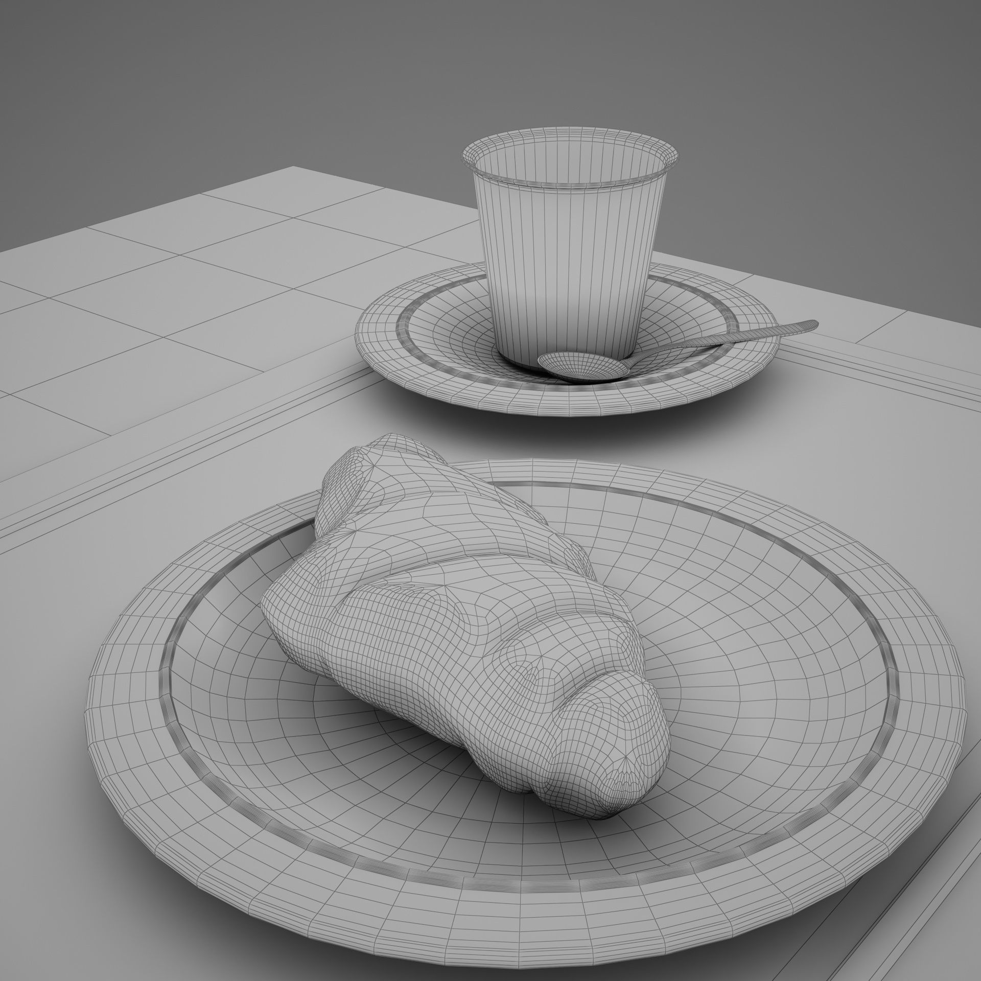 Croissant cup of coffee and croissants on table 3D model_22