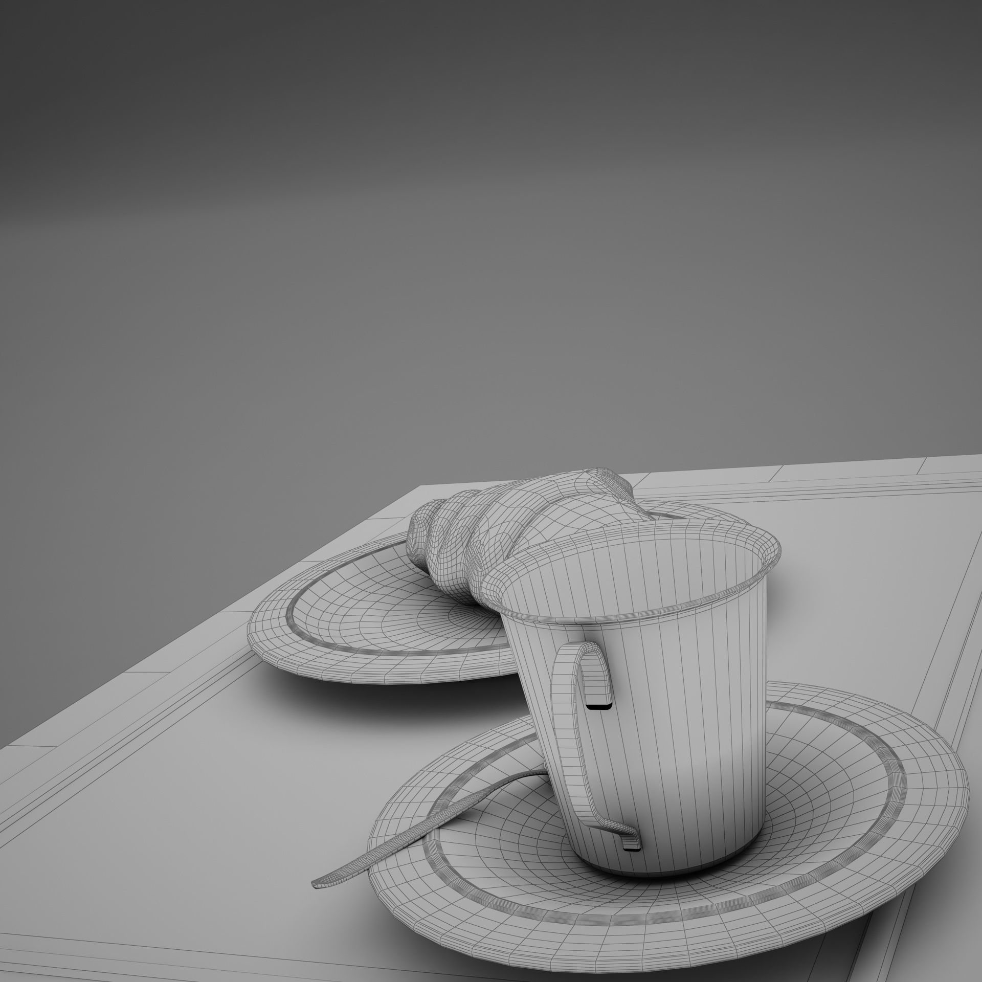 Croissant cup of coffee and croissants on table 3D model_18
