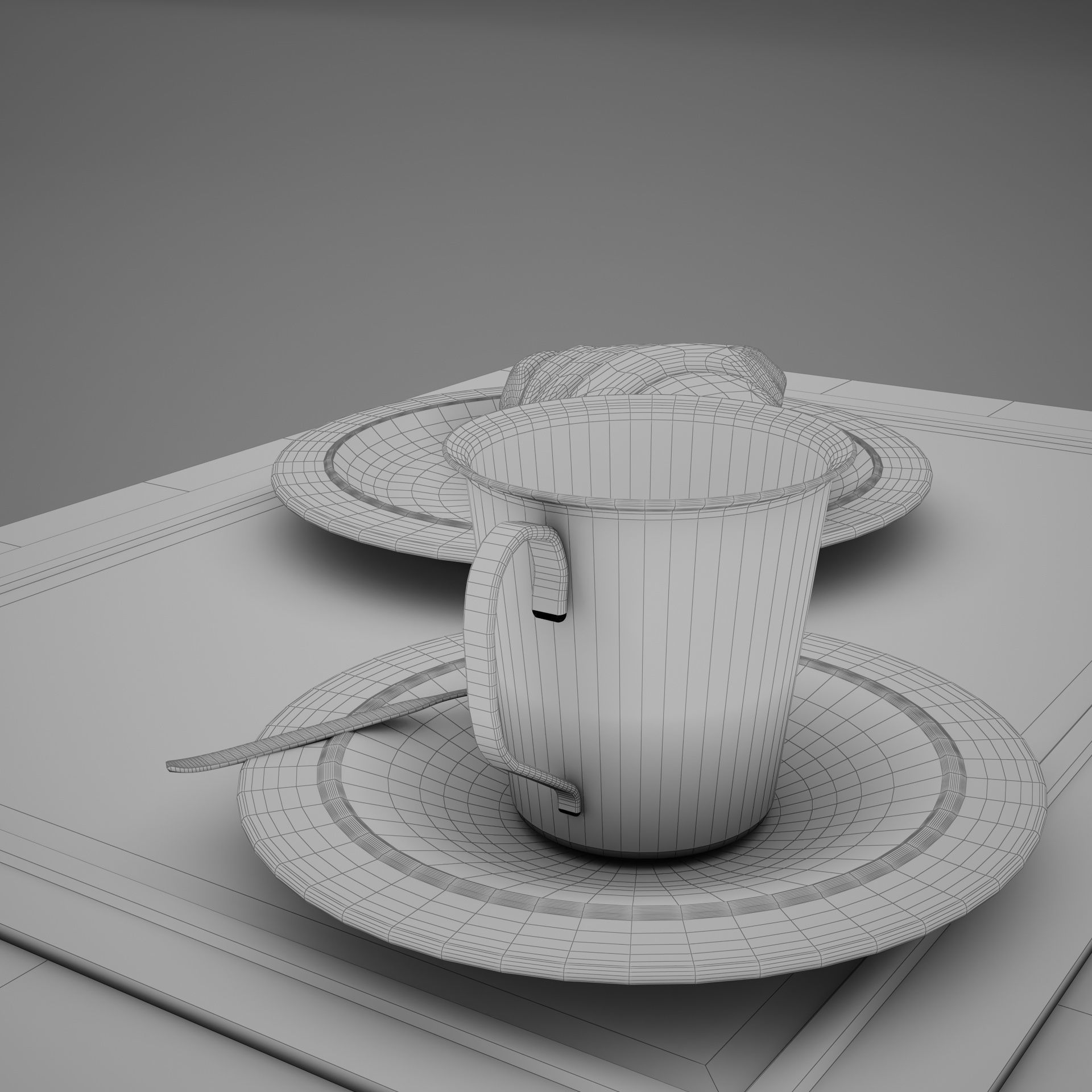 Croissant cup of coffee and croissants on table 3D model_16