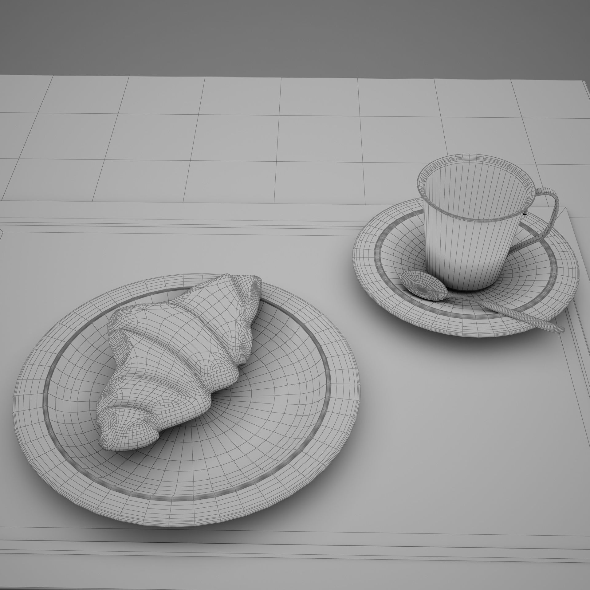 Croissant cup of coffee and croissants on table 3D model_21