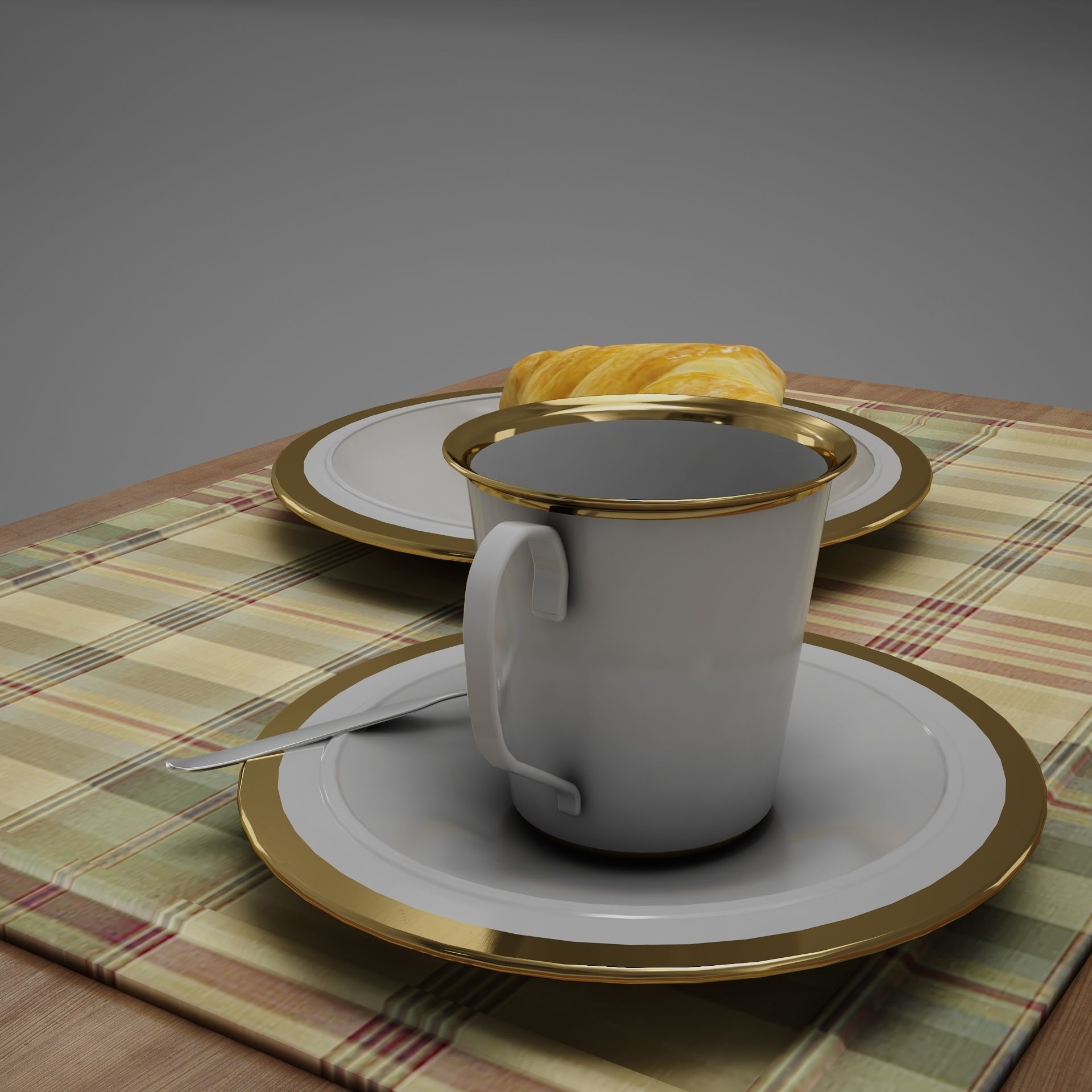 Croissant cup of coffee and croissants on table 3D model_5