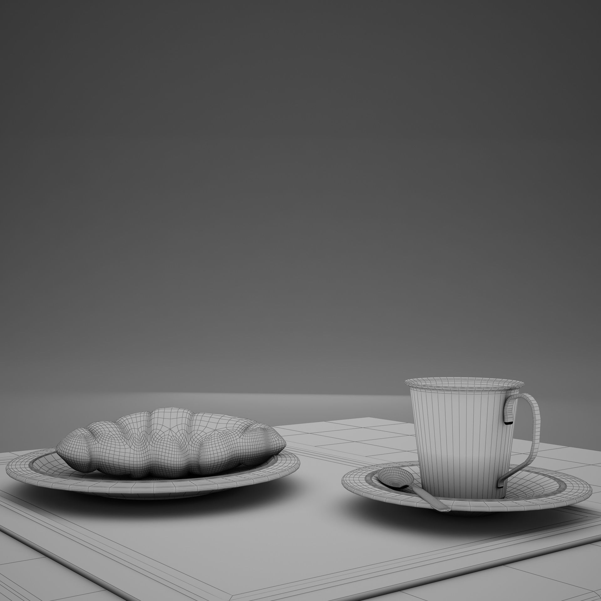 Croissant cup of coffee and croissants on table 3D model_14