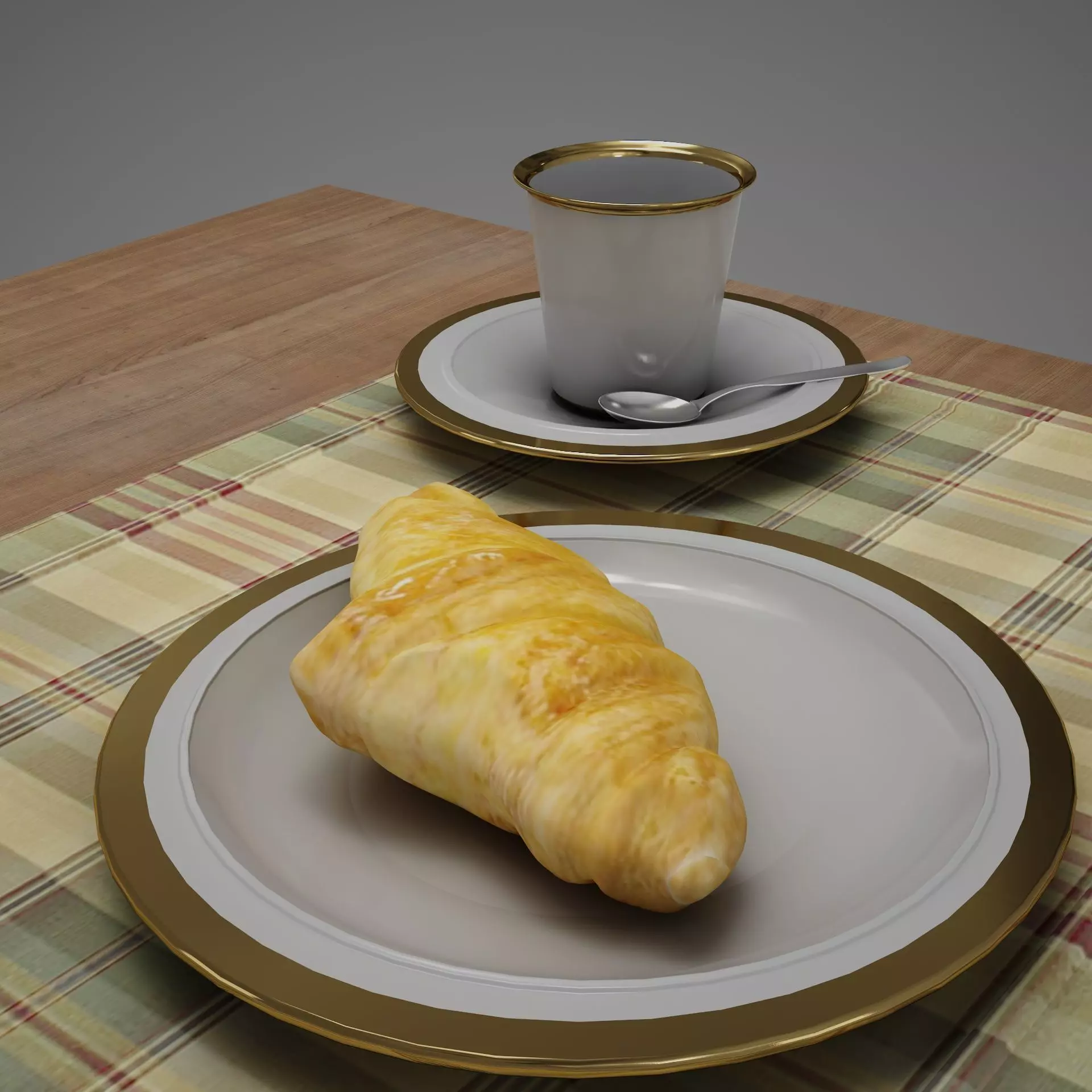 Croissant cup of coffee and croissants on table 3D model_0