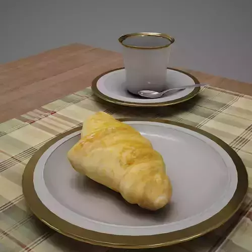 Croissant cup of coffee and croissants on table