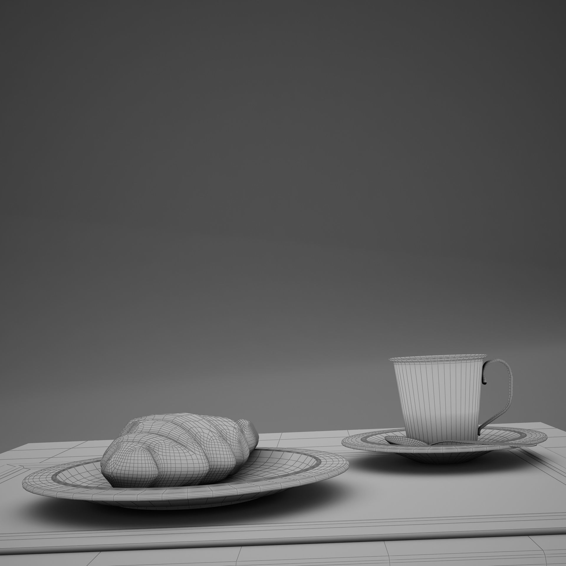 Croissant cup of coffee and croissants on table 3D model_17