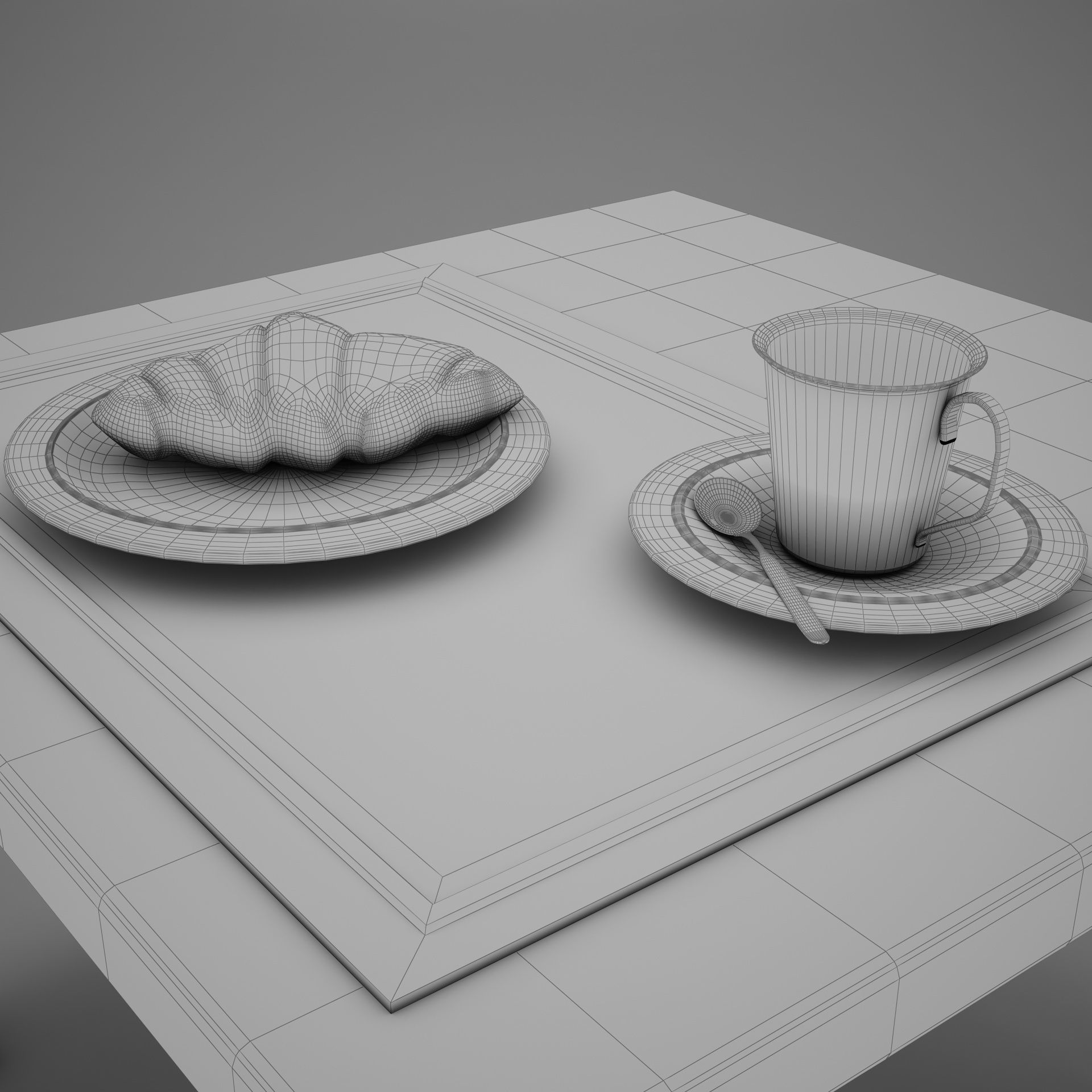 Croissant cup of coffee and croissants on table 3D model_24