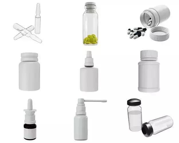 Medicine glass bottles for mock up p2 3D Model Collection