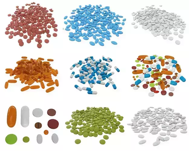 Pills on ground various colors 3D Model Collection