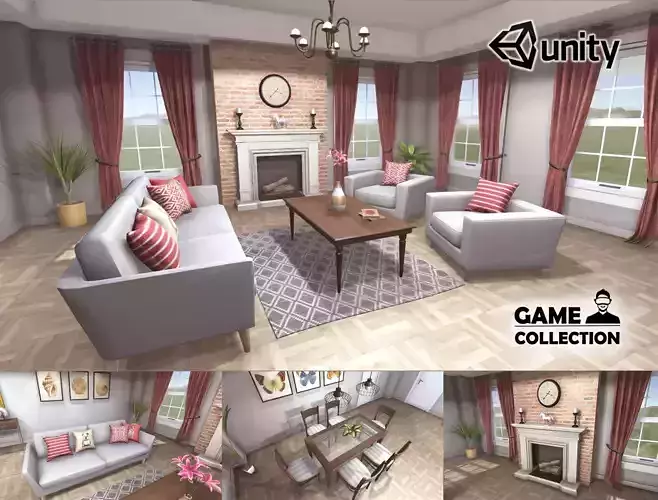 Vintage Living Room Low-poly 3D model