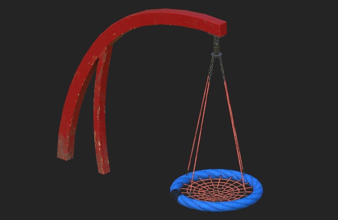 Playground Cantilever Swing Low-poly 3D model_2