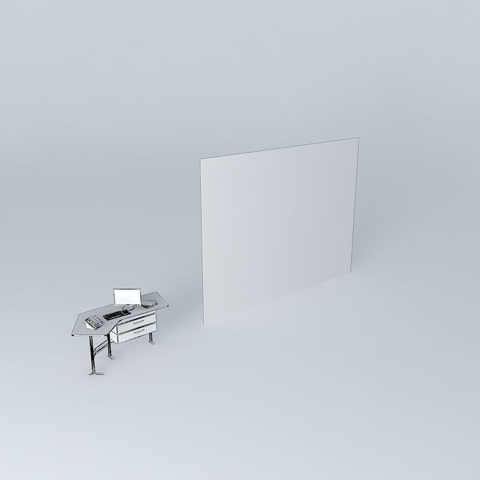 Glass Office Desk Free 3D model_3