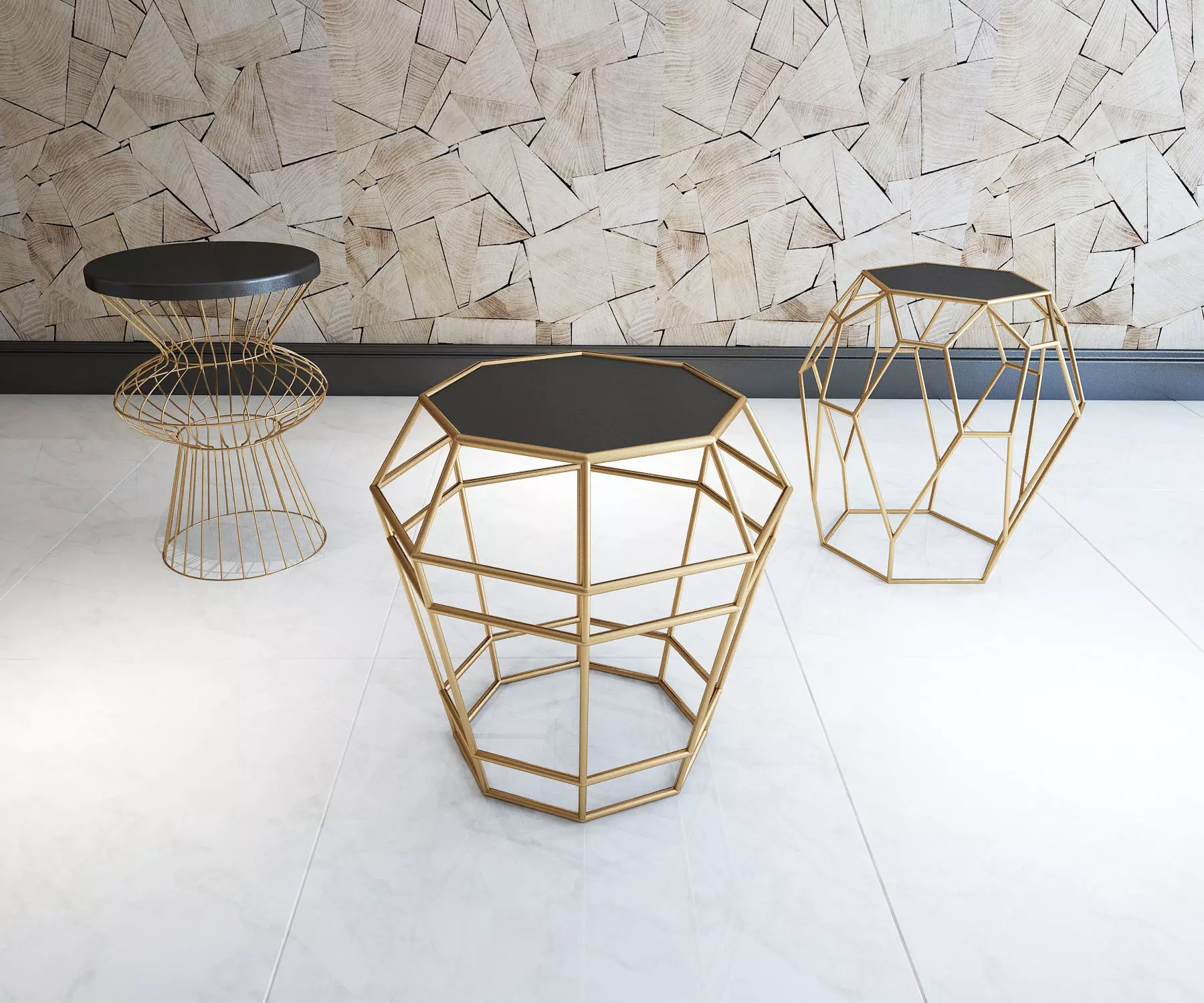 3D TABLE MODEL X 3 three gold and side tables 3D model_0