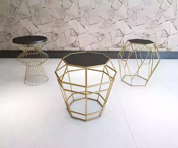 3D TABLE MODEL X 3 three gold and side tables 3D model
