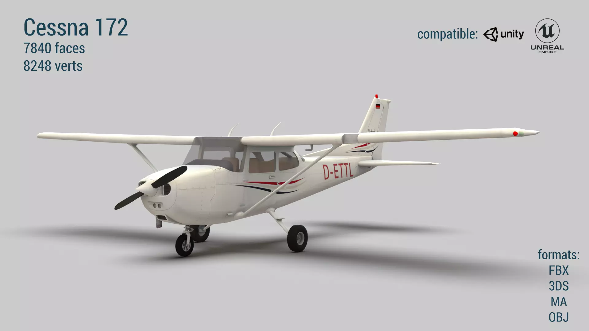 Cessna 172 Low-poly 3D model_0