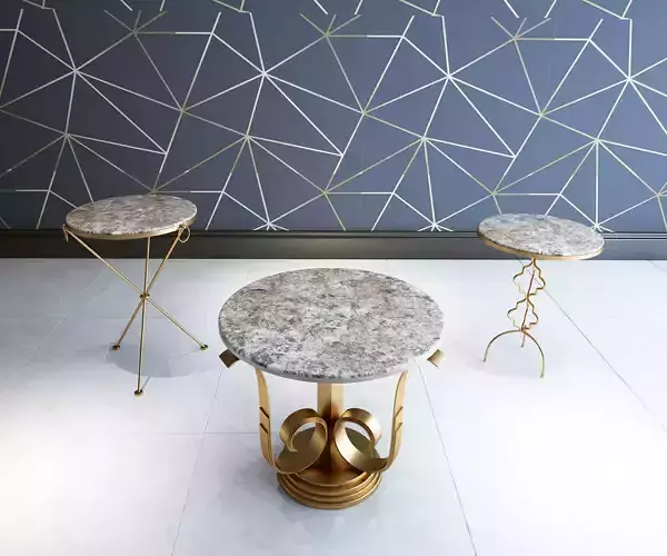 3D TABLE MODEL X 3 marble and gold side tables