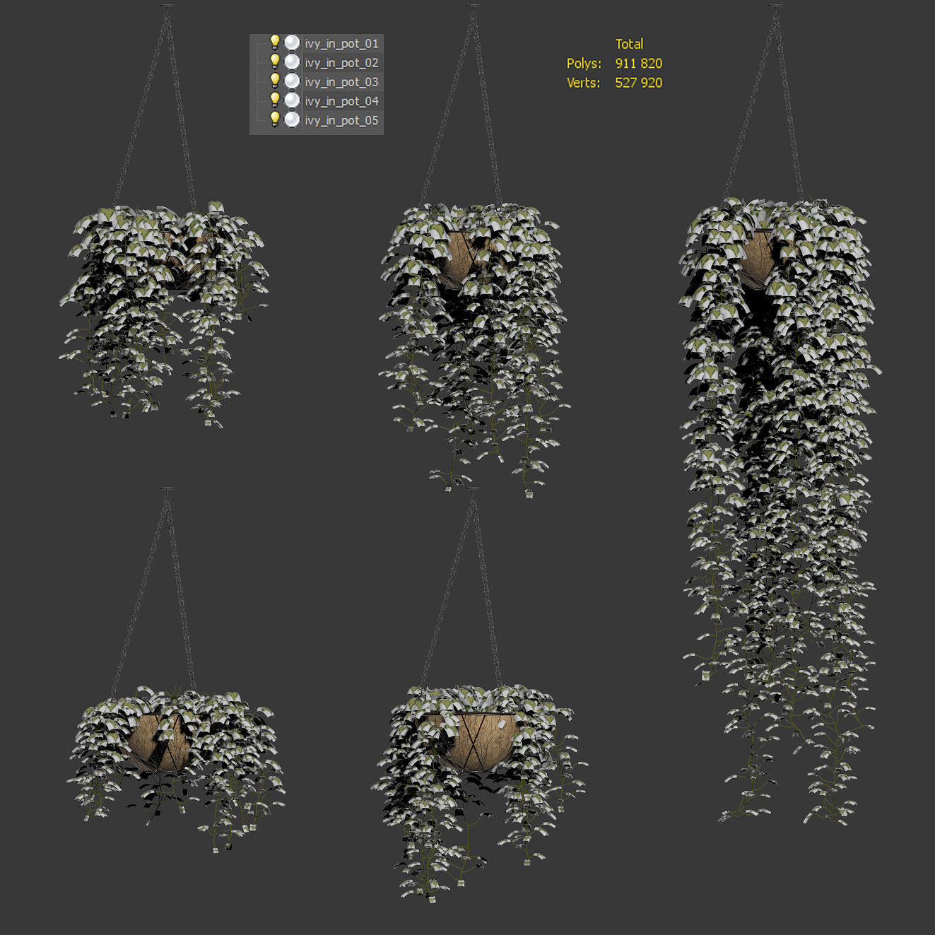 Hanging ivy in pots - 5 models 3D model_3