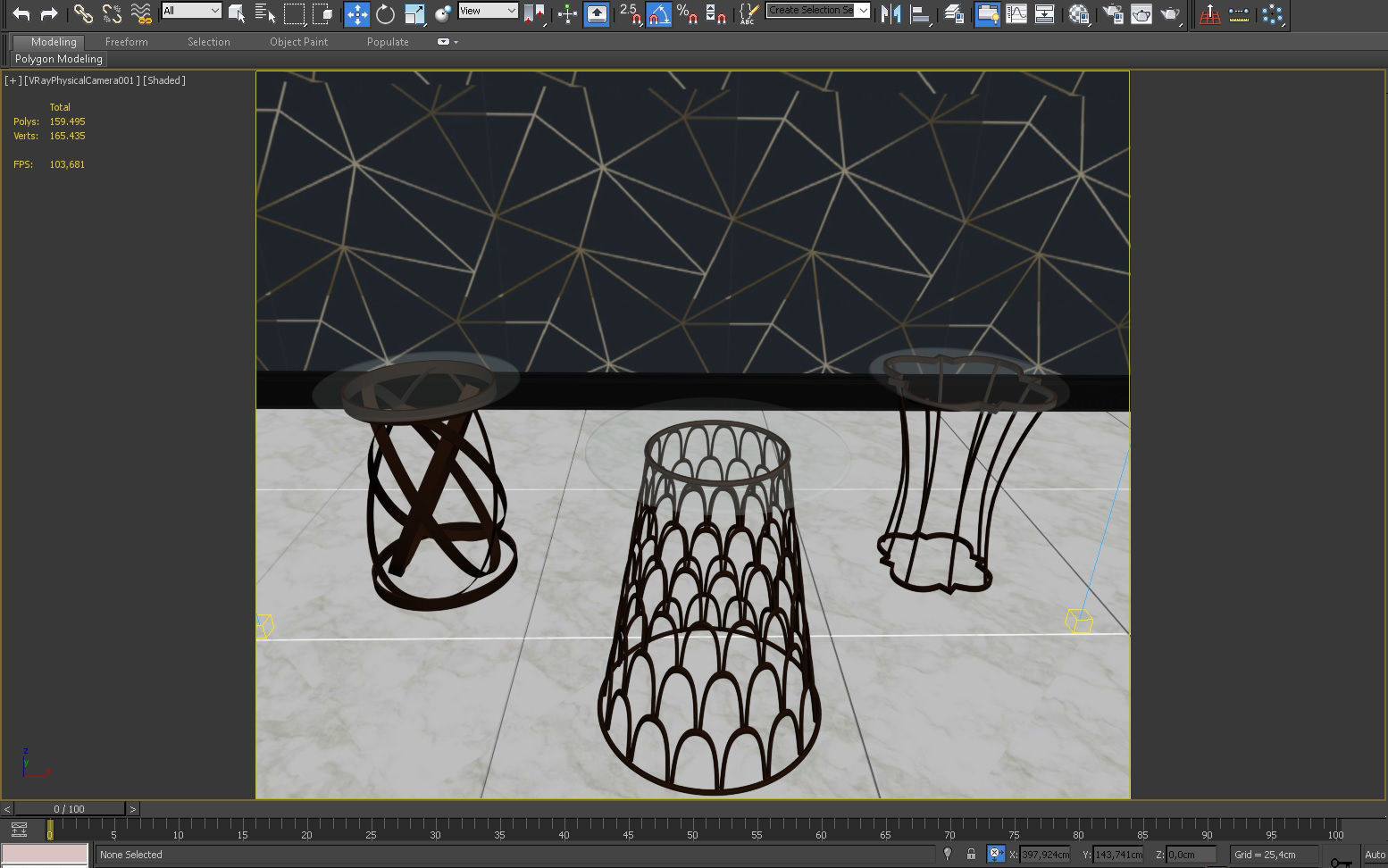 3D TABLE MODEL X 3 three side tables in gold with geometric p... 3D model_1