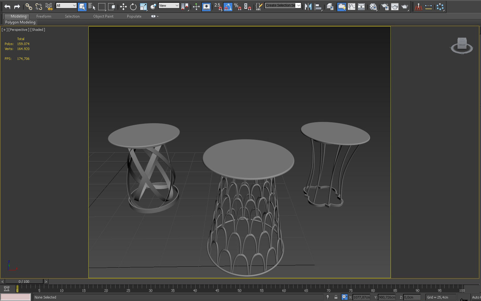 3D TABLE MODEL X 3 three side tables in gold with geometric p... 3D model_3