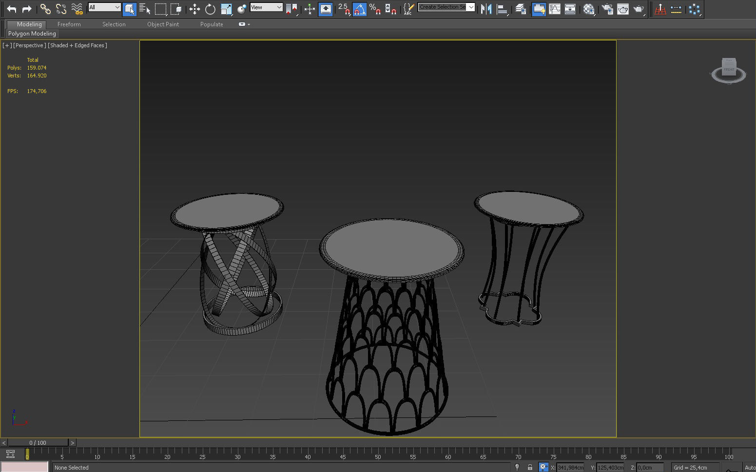 3D TABLE MODEL X 3 three side tables in gold with geometric p... 3D model_4