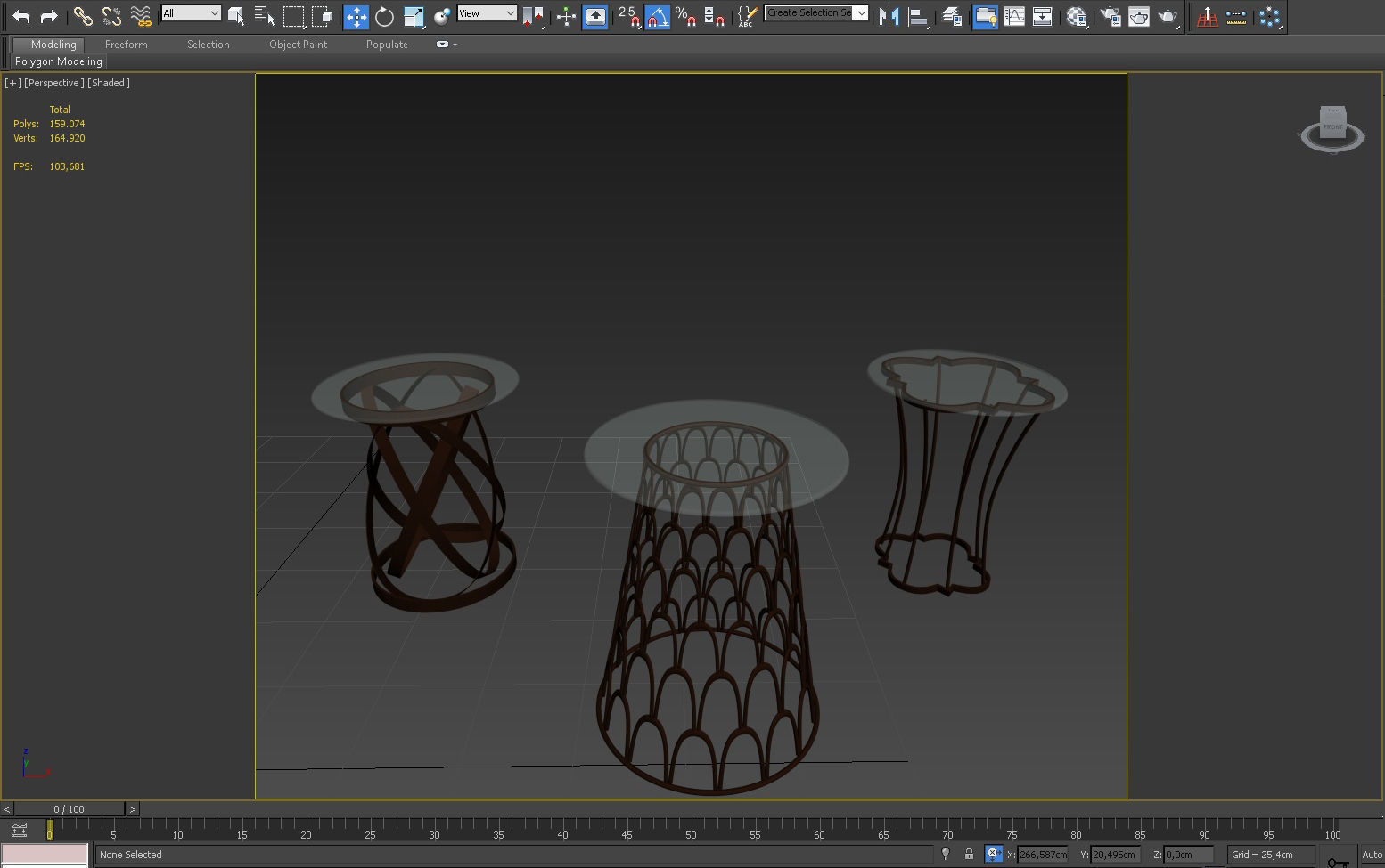 3D TABLE MODEL X 3 three side tables in gold with geometric p... 3D model_2