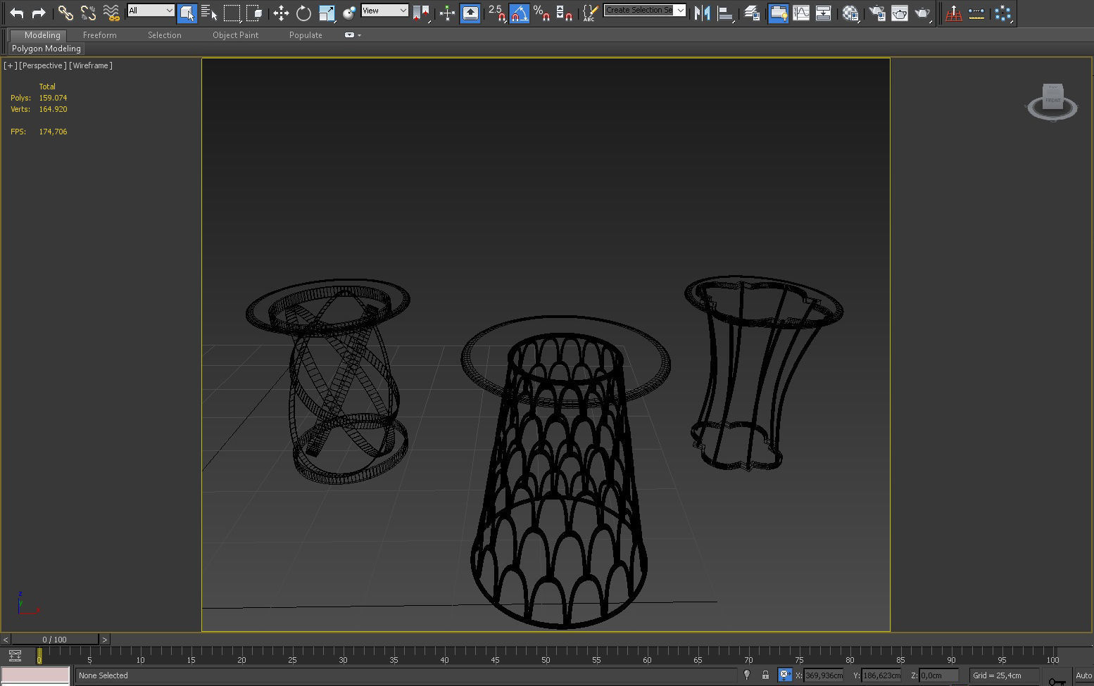 3D TABLE MODEL X 3 three side tables in gold with geometric p... 3D model_5