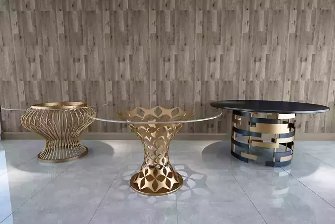 3D TABLE MODEL X 3 three gold and glass tables