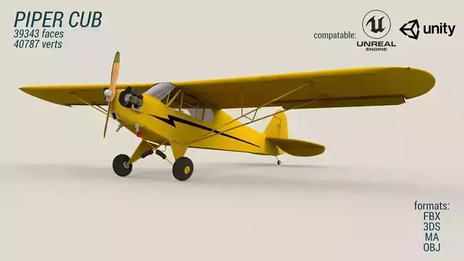 Piper Cub Low-poly 3D model