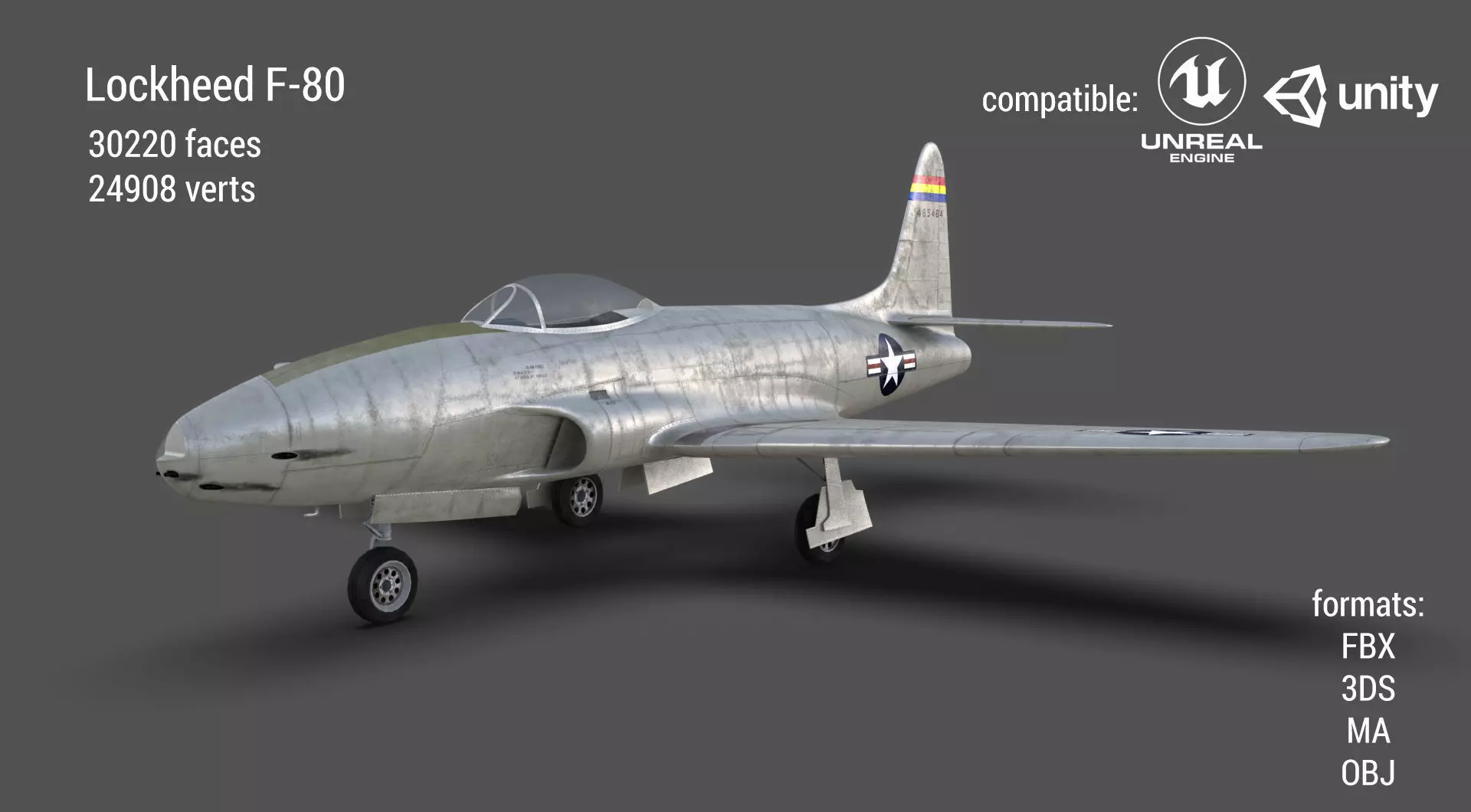 Lockheed P-80 Low-poly 3D model_0